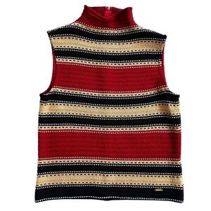 St. John Sport Rick Rack Stitch Knit Sleeveless Sweater Shell S